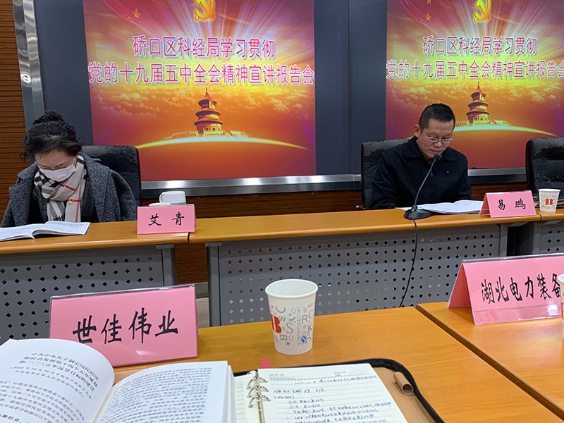 世佳偉業公司參加硚口區科經局學習貫徹黨的十九屆五中全會精神宣講報告會